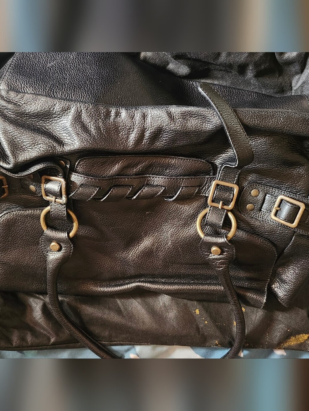 Black Leather Buckle Carry Bag